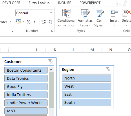اضافه کردن یا حذف عناصر slicer