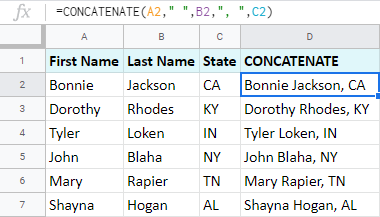 مثال تابع CONCATENATe