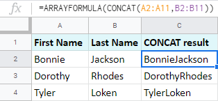 مثال یک ادغام سلول ها در گوگل شیتس