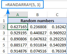 مثال ساده از تابع RANDARRAY در اکسل